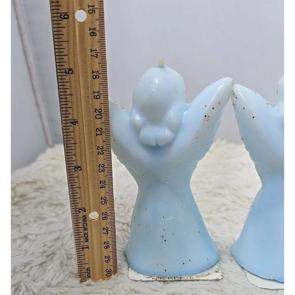Vintage Pair of 2 Praying Angels Glitter Christmas Holiday Candle‎ 5